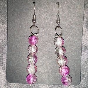 Purple/clear beaded earrings